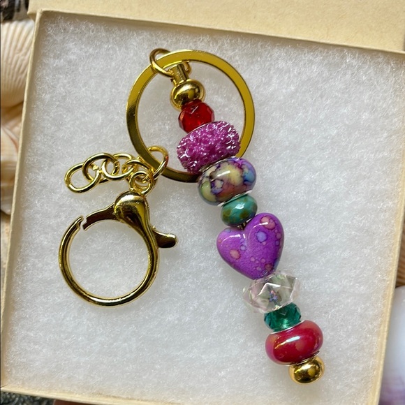 Colorful Beaded Keychain with Gold Accents - Picture 5 of 6